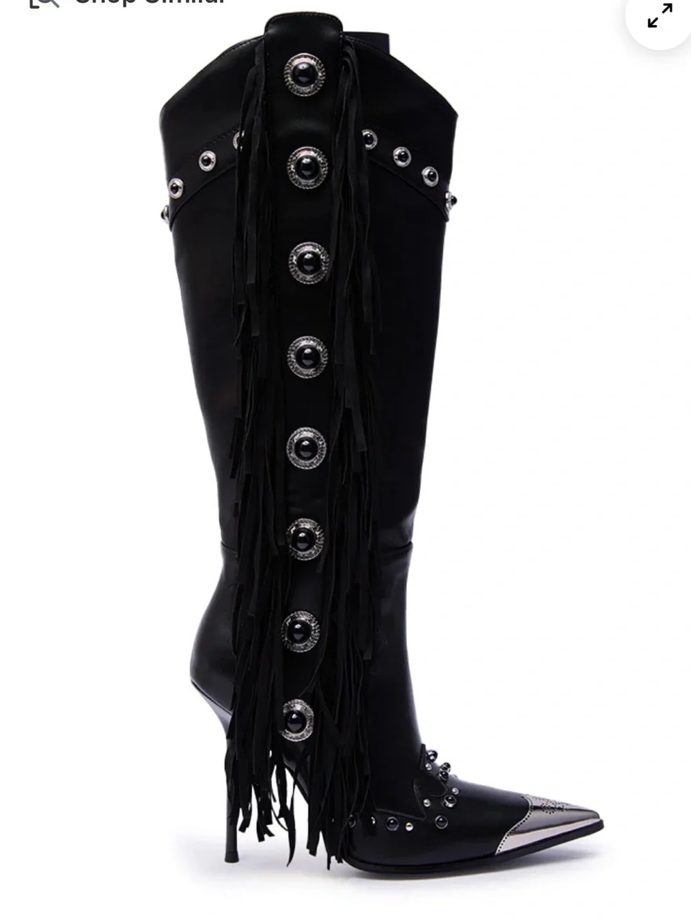 BLACK WESTERN POINTED TOE STILETTO BOOT 6
